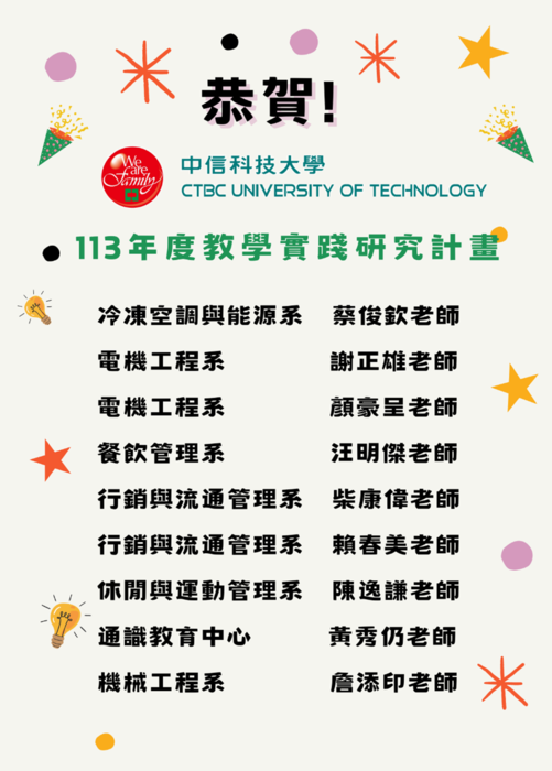 圖說：中信科大113年教學實踐研究計畫通過名單